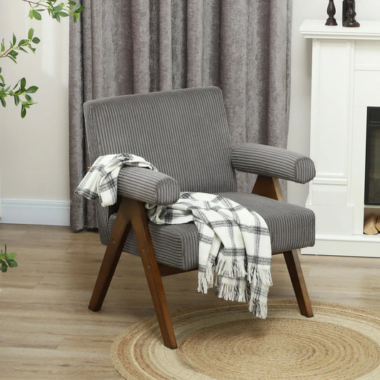 Corduroy Accent Chair, Wide Seat, Soft Padded Armrests, Dark Grey Accent Chairs Dark Grey at Gallery Canada