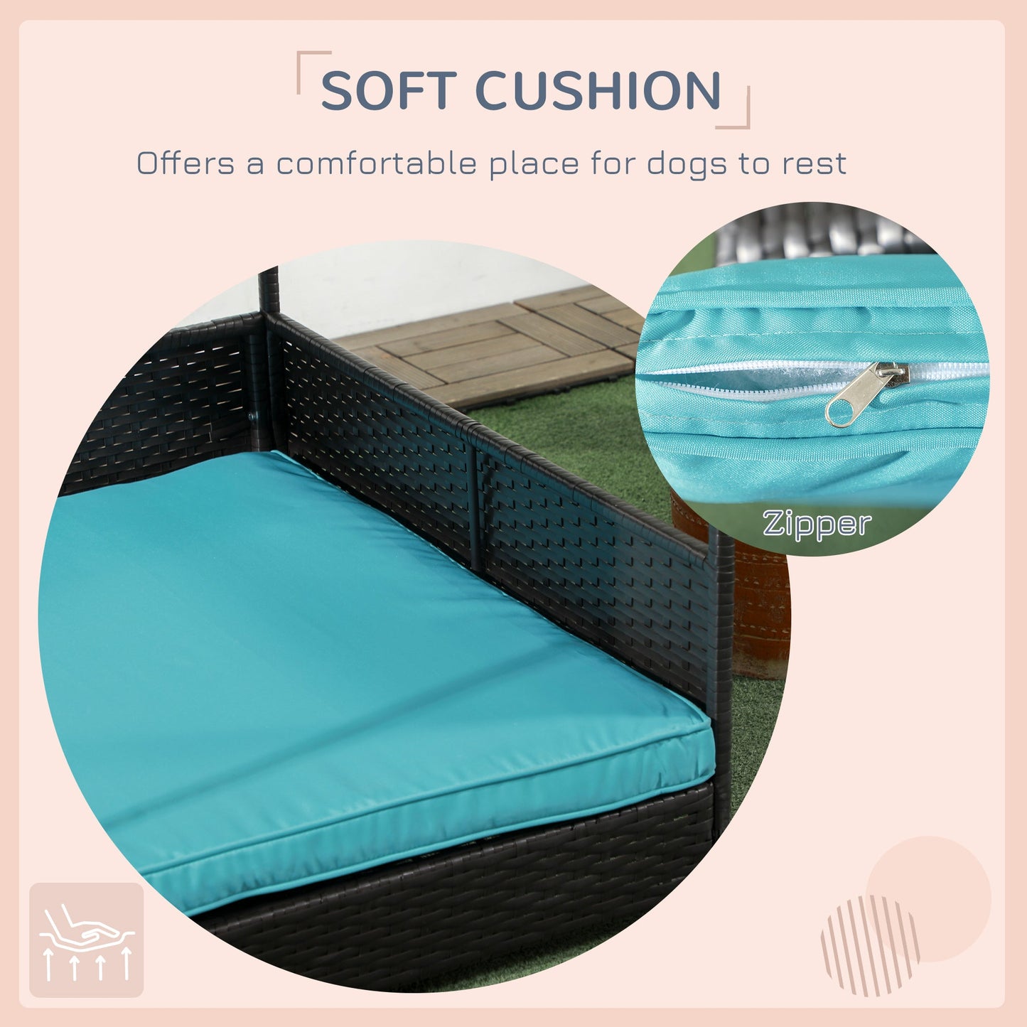 Outdoor Dog House Wicker Dog Bed with Soft Cushion Washable Cover, for Medium Large Dogs Indoor Outdoor, Blue at Gallery Canada