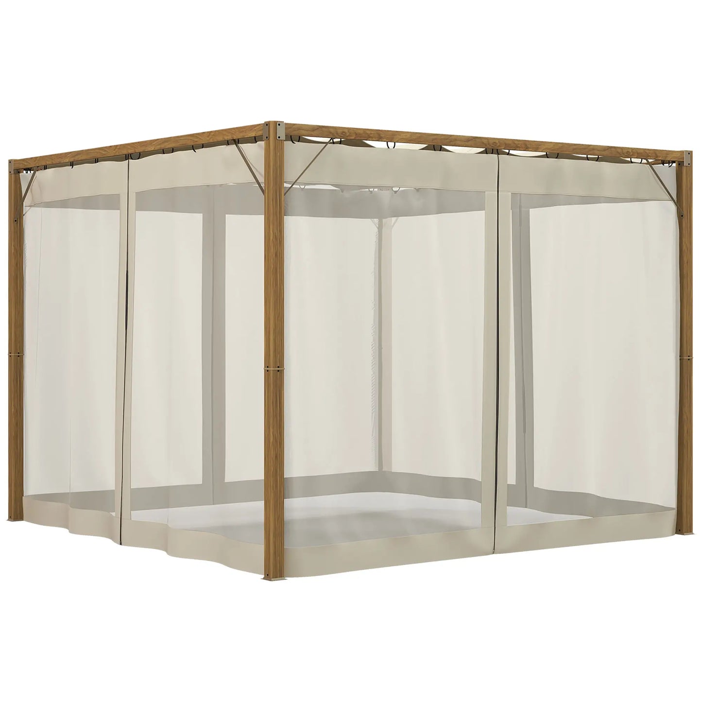 10 x 10 ft Retractable Pergola, Garden Gazebo with Netting, Natural Pergolas at Gallery Canada