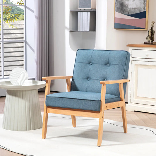 Modern Fabric Armchair, Tufted Back, Wood Legs, Thick Padding, Blue Accent Chairs Blue, Natural at Gallery Canada