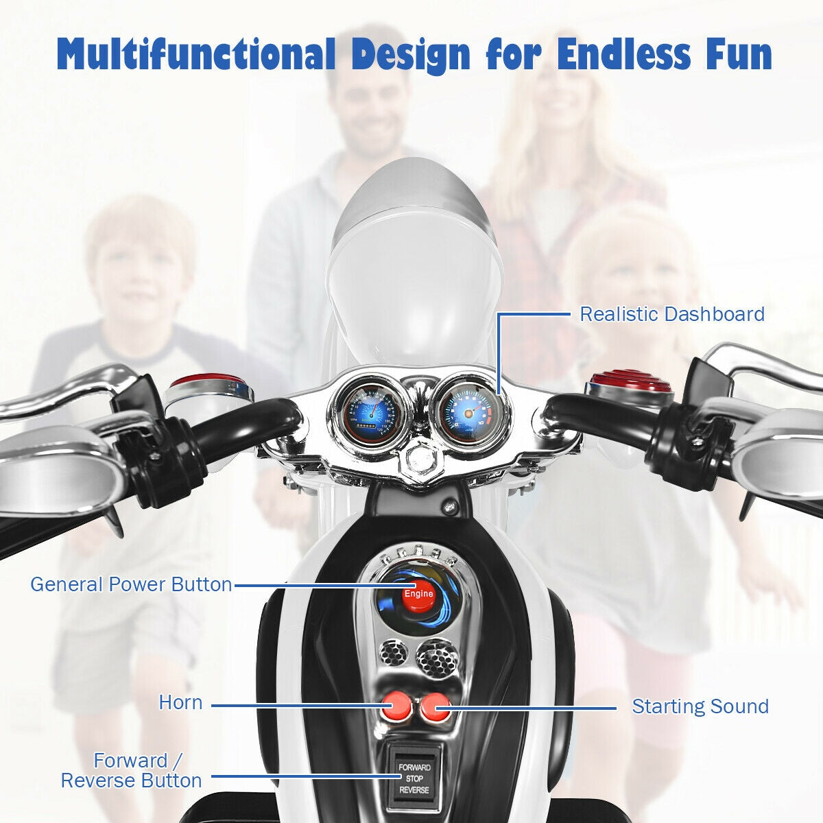 6V 3 Wheel Kids Motorcycle, White