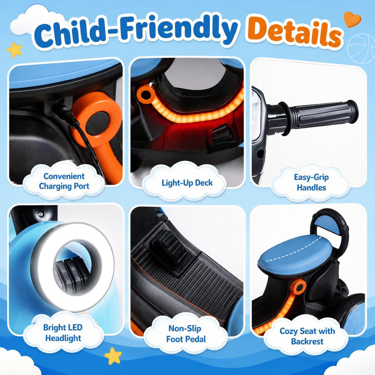6V Kids Ride on Motorcycle, LED Headlight, Blue Powered Ride On Toys at Gallery Canada