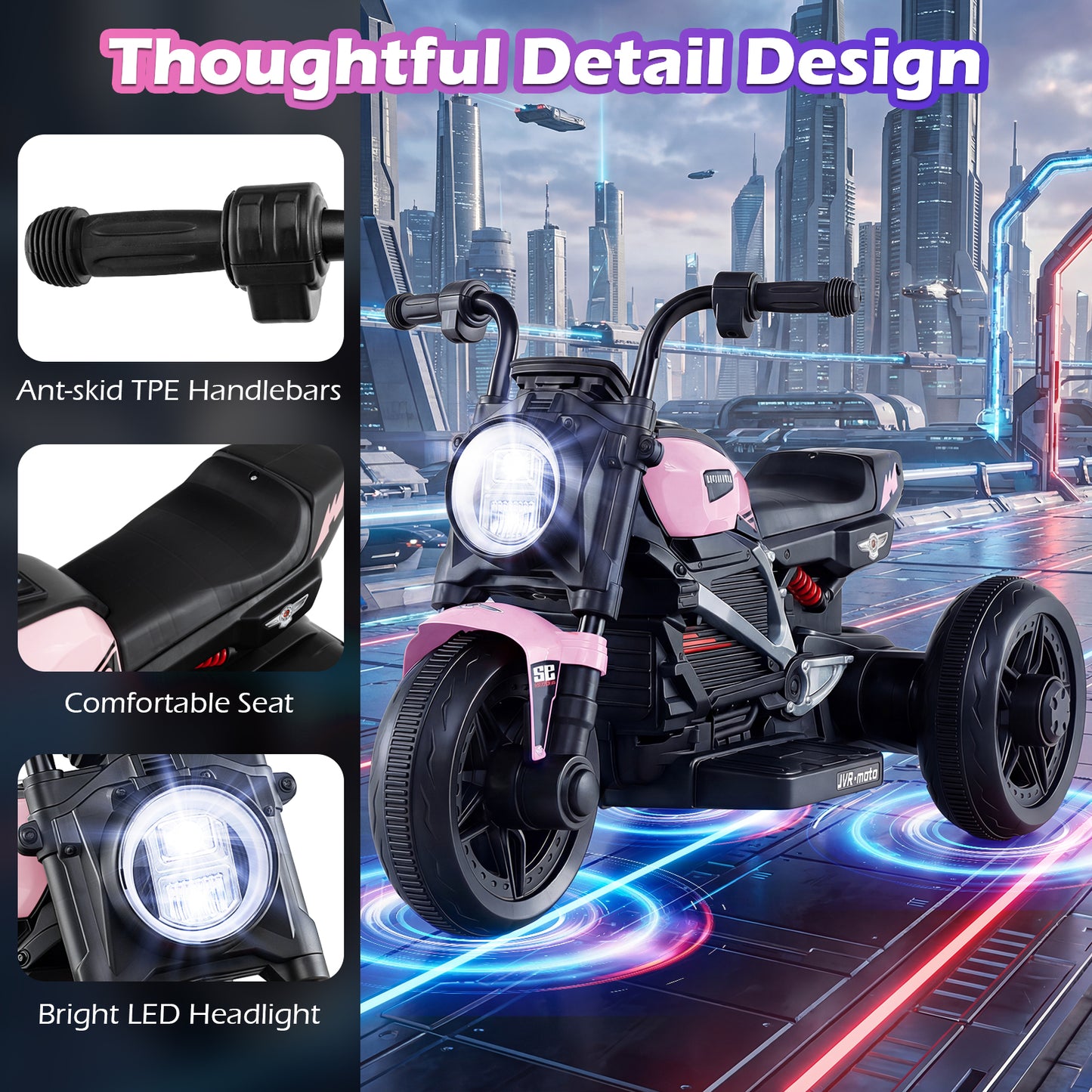 6V Kids Electric Motorcycle with LED Headlight and Music for Toddlers Aged 3-5, Pink Powered Ride On Toys at Gallery Canada