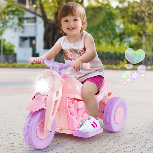 6V Kids Electric Ride On Motorcycle With Bubble Maker, Music, Purple, Pink Powered Ride On Toys Pink & Purple at Gallery Canada