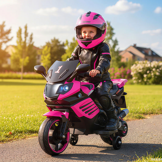 6V Kids Motorcycle With Headlights, Music, Detachable Training Wheels, Pink Powered Ride On Toys Pink at Gallery Canada