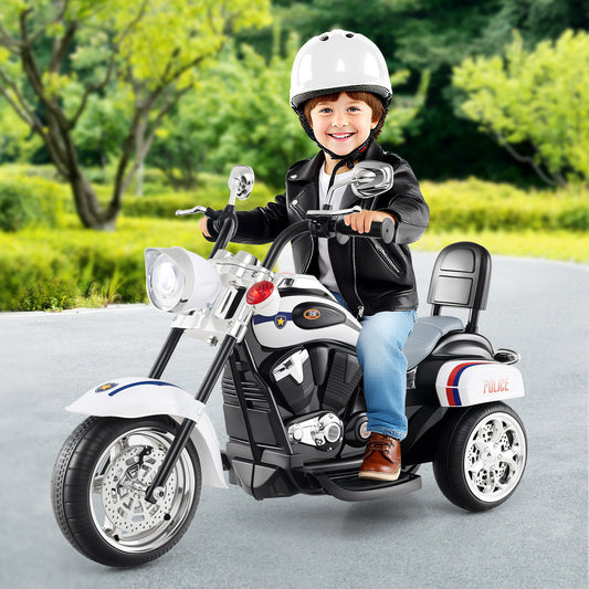 6V Powered Toddler 3-Wheel Motorbike Ride On Toy with Horn and Headlight-Black and White, Black & White Powered Ride On Toys Black & White at Gallery Canada
