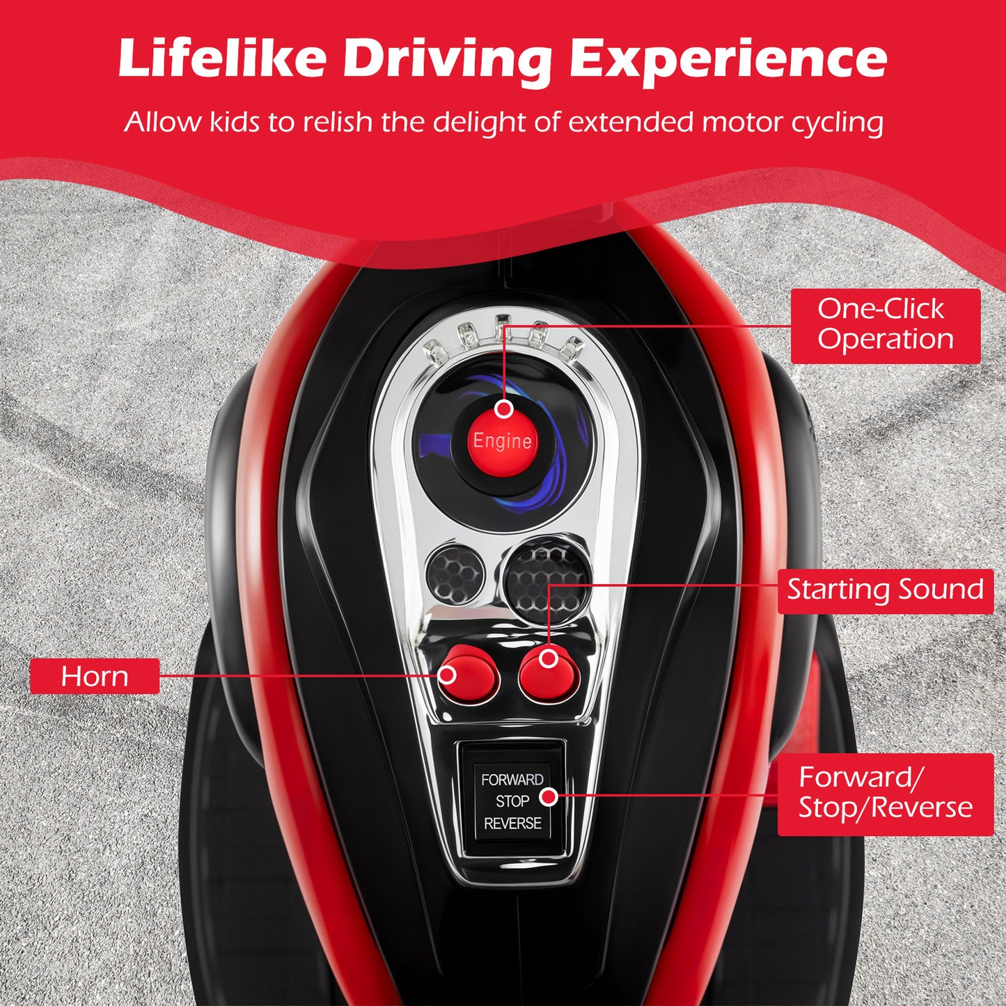 6V Powered Toddler 3-Wheel Motorbike Ride On Toy with Horn and Headlight, Black & Red Powered Ride On Toys at Gallery Canada