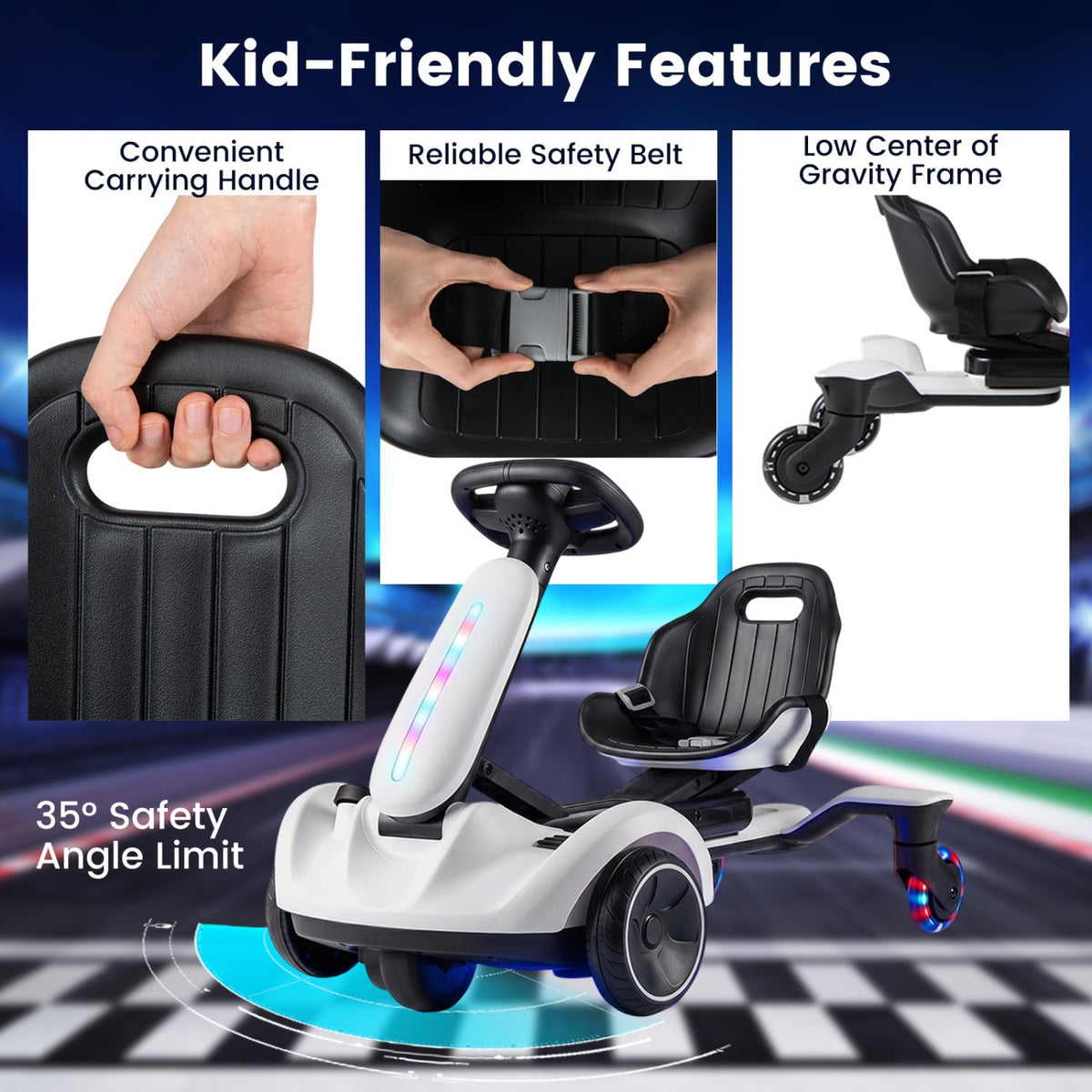 6V Ride-on Drift Car, Lights, Adjustable Seat, White Powered Ride On Toys at Gallery Canada
