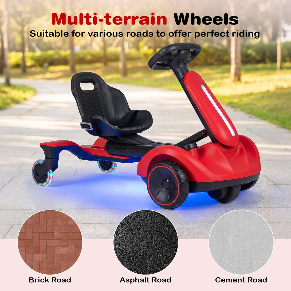 6V Ride-on Drift Car with Lights, Adjustable Seat, Red