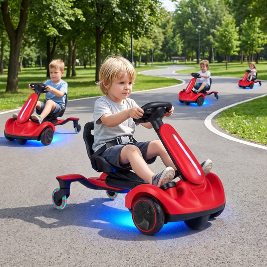 6V Ride-on Drift Car with Lights, Adjustable Seat, Red Powered Ride On Toys Red at Gallery Canada