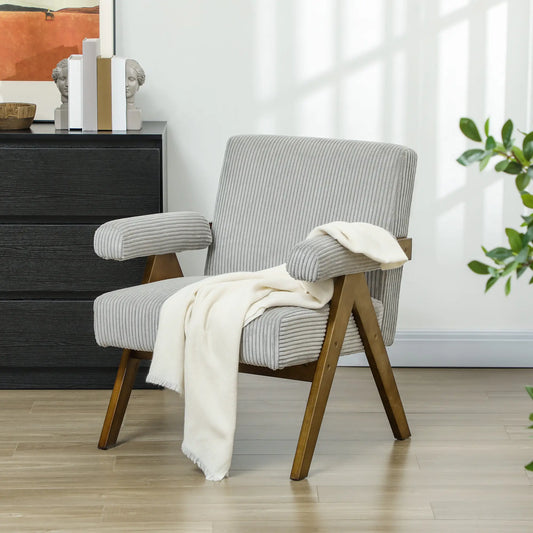Corduroy Accent Chair Armchair with Wide Seat and Soft Padded Armrests for Reading, Bedroom, Light Grey Accent Chairs Light Grey at Gallery Canada