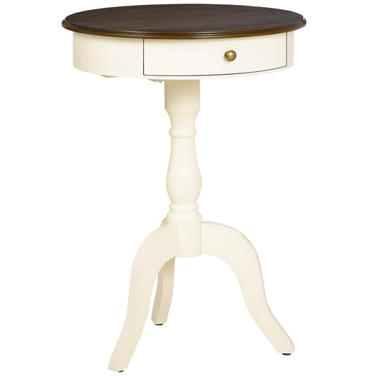Retro Coffee Table, Pedestal Side Table with Drawer, Round Tabletop for Living Room, Bedroom, White - Gallery Canada