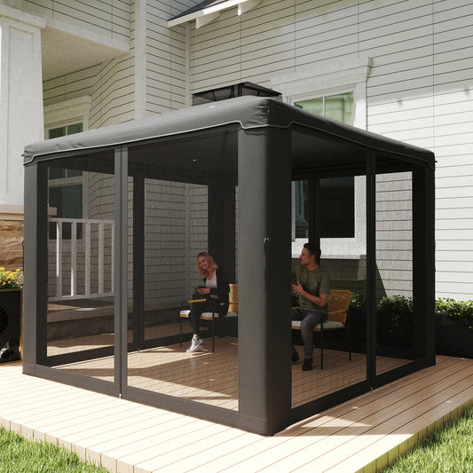 9.6' x 9.6' Gazebo, Steel Frame With Mosquito Netting, Dark Grey Gazebos Dark Grey at Gallery Canada