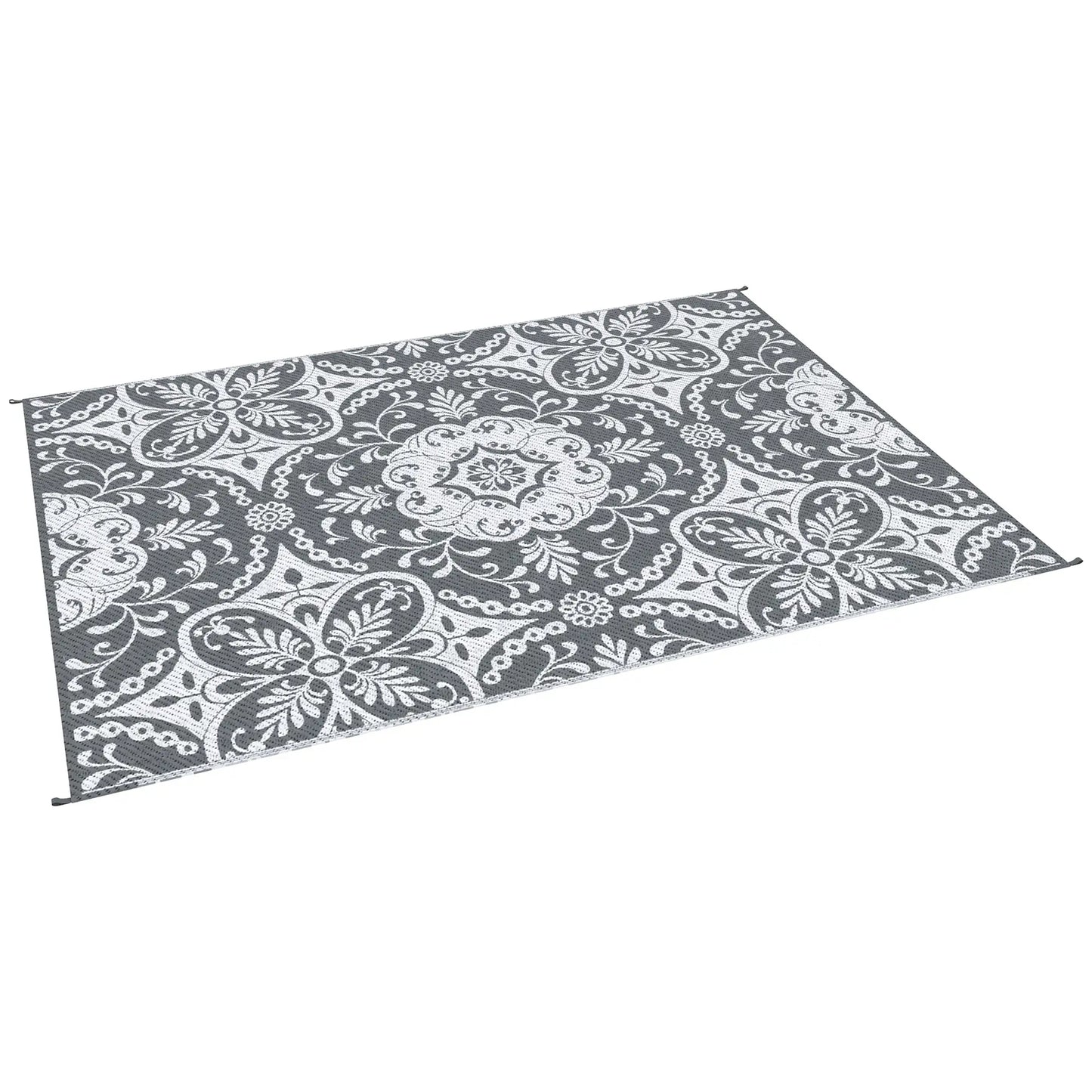 Portable Outdoor Rug, 9' x 12', Waterproof, White Flower, Gray Outdoor Reversible Rugs at Gallery Canada