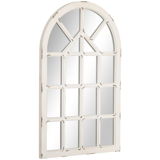 43x27.5 inch Decorative Wall Mirror, Arch Windowpane Mirror for Wall in Living Room, Bedroom, Rustic White - Gallery Canada