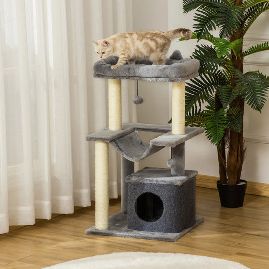 39.25'' Cat Tree Tower, Multi-Level Kitten House, Scratching Post, Gray Cat Posts Grey at Gallery Canada