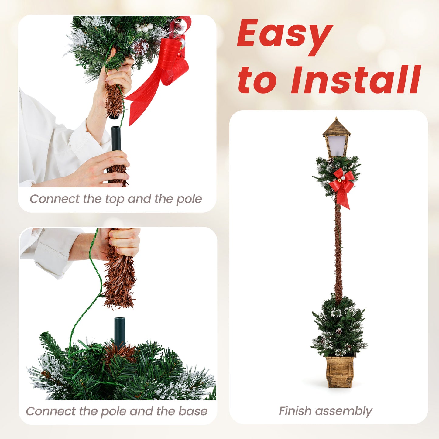 6.1 Feet Christmas Pre-lit Street Lamp with Artificial Greenery and Snow-flocked Branch Tips Christmas Decor & Accessories at Gallery Canada