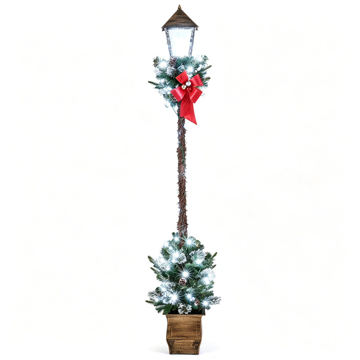 6.1 Feet Pre-lit Christmas Street Lamp, Snow-flocked, White