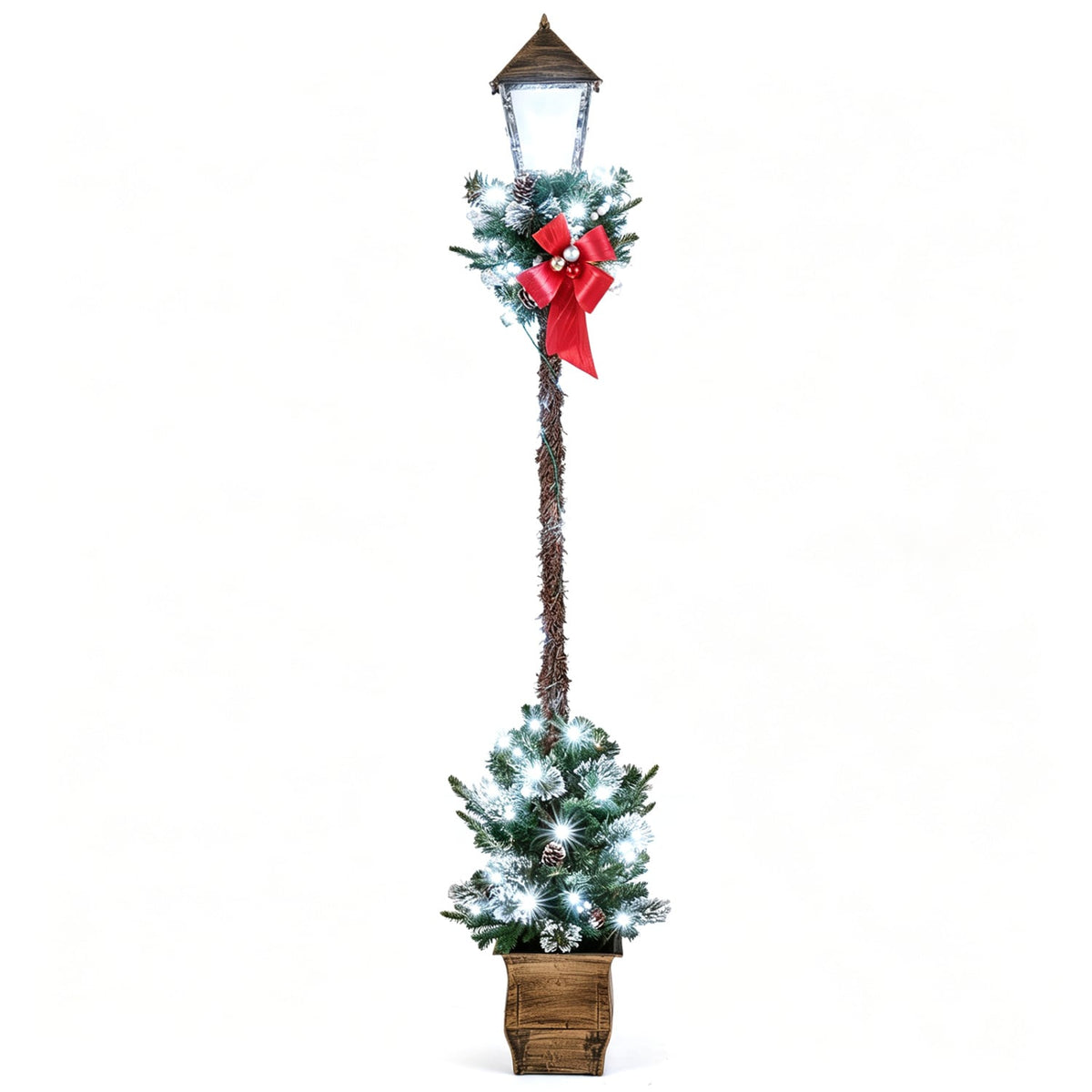 6.1 Feet Christmas Pre-lit Street Lamp with Artificial Greenery and Snow-flocked Branch Tips-Bright White, White Christmas Decor & Accessories White at Gallery Canada