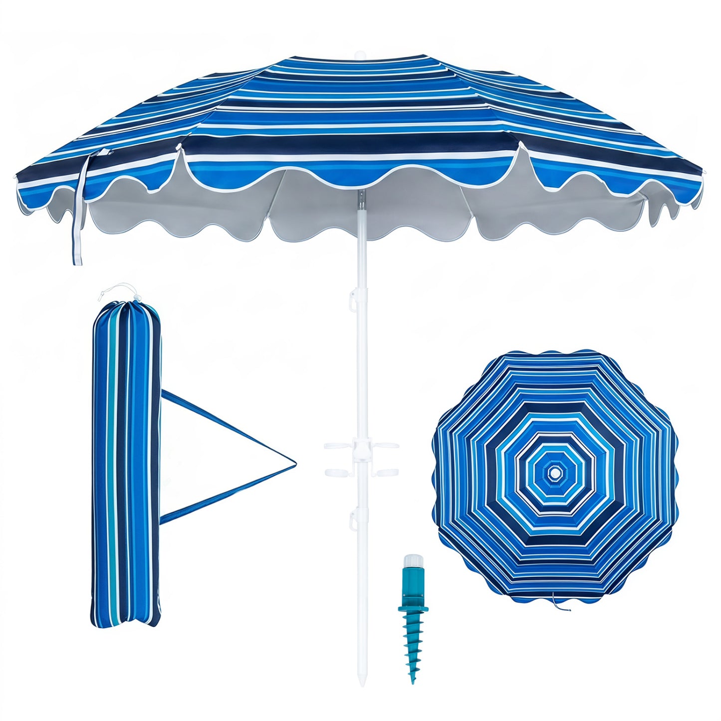 6.5 FT Beach Umbrella UPF 50+ with Sand Anchor, Navy Outdoor Umbrellas at Gallery Canada