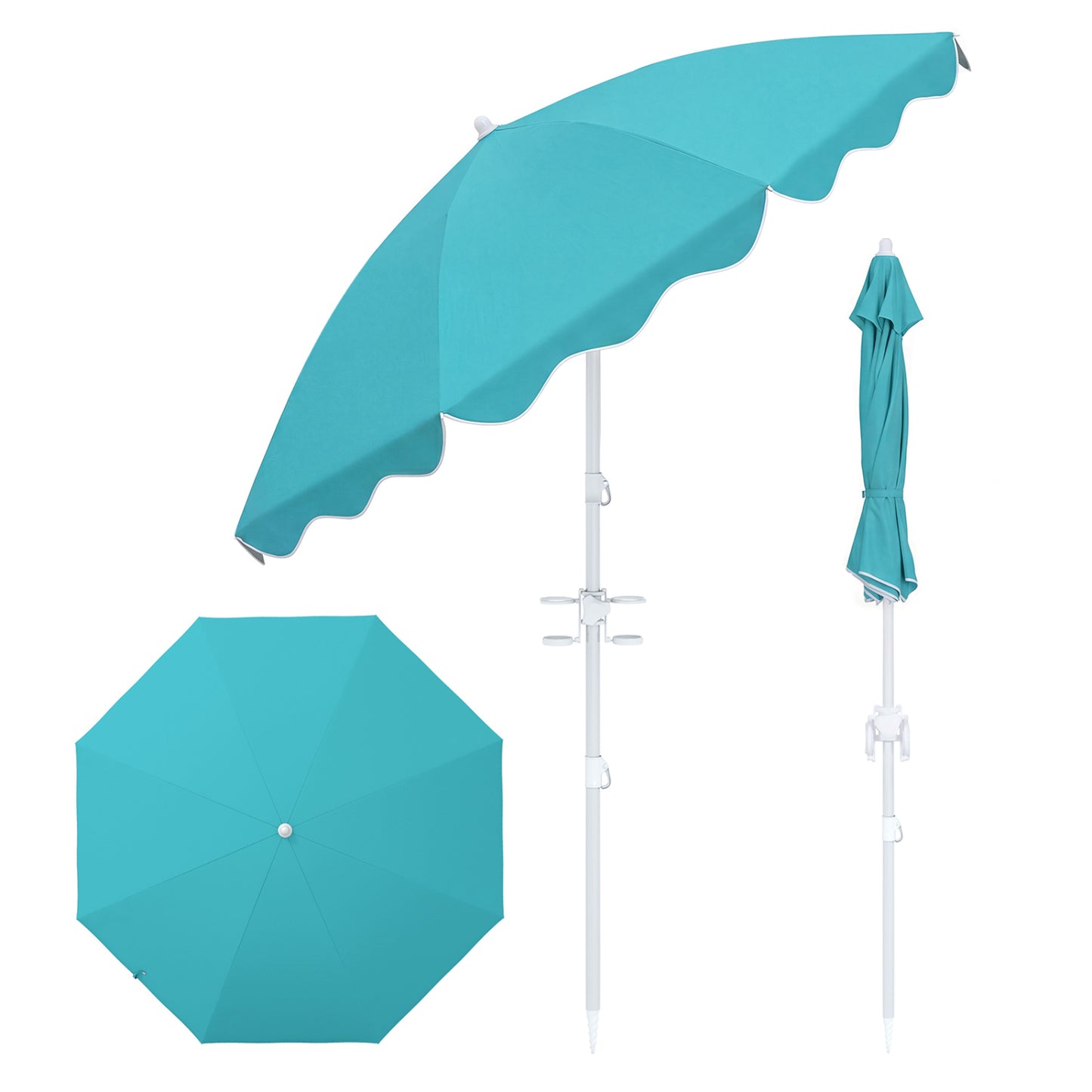 6.5 Ft Beach Umbrella Upf 50+, Turquoise Outdoor Umbrellas at Gallery Canada