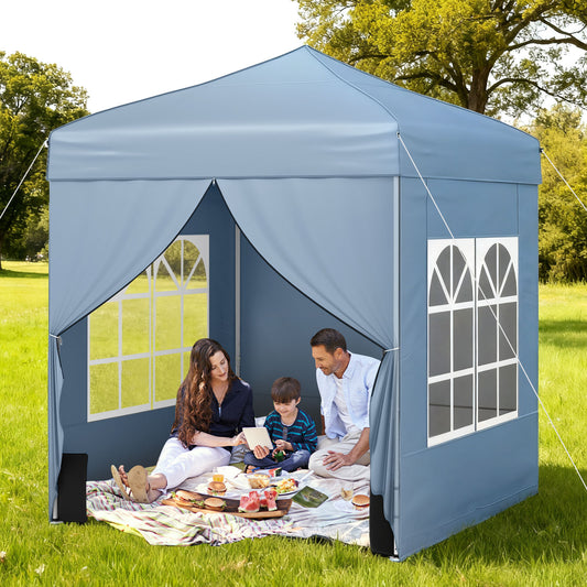 6.5 x 6.5 FT Pop up Canopy Tent with 4 Sidewalls and Wheeled Bag-Grey, Gray