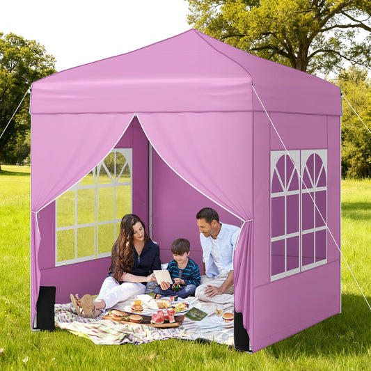 6.5 x 6.5 FT Pop up Canopy Tent with 4 Sidewalls and Wheeled Bag, Pink Canopies Pink at Gallery Canada