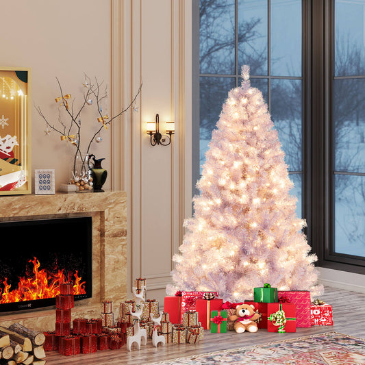 6/7.5 FT Pre-Lit Tinsel Artificial Christmas Tree, Purple Christmas Tree Purple at Gallery Canada