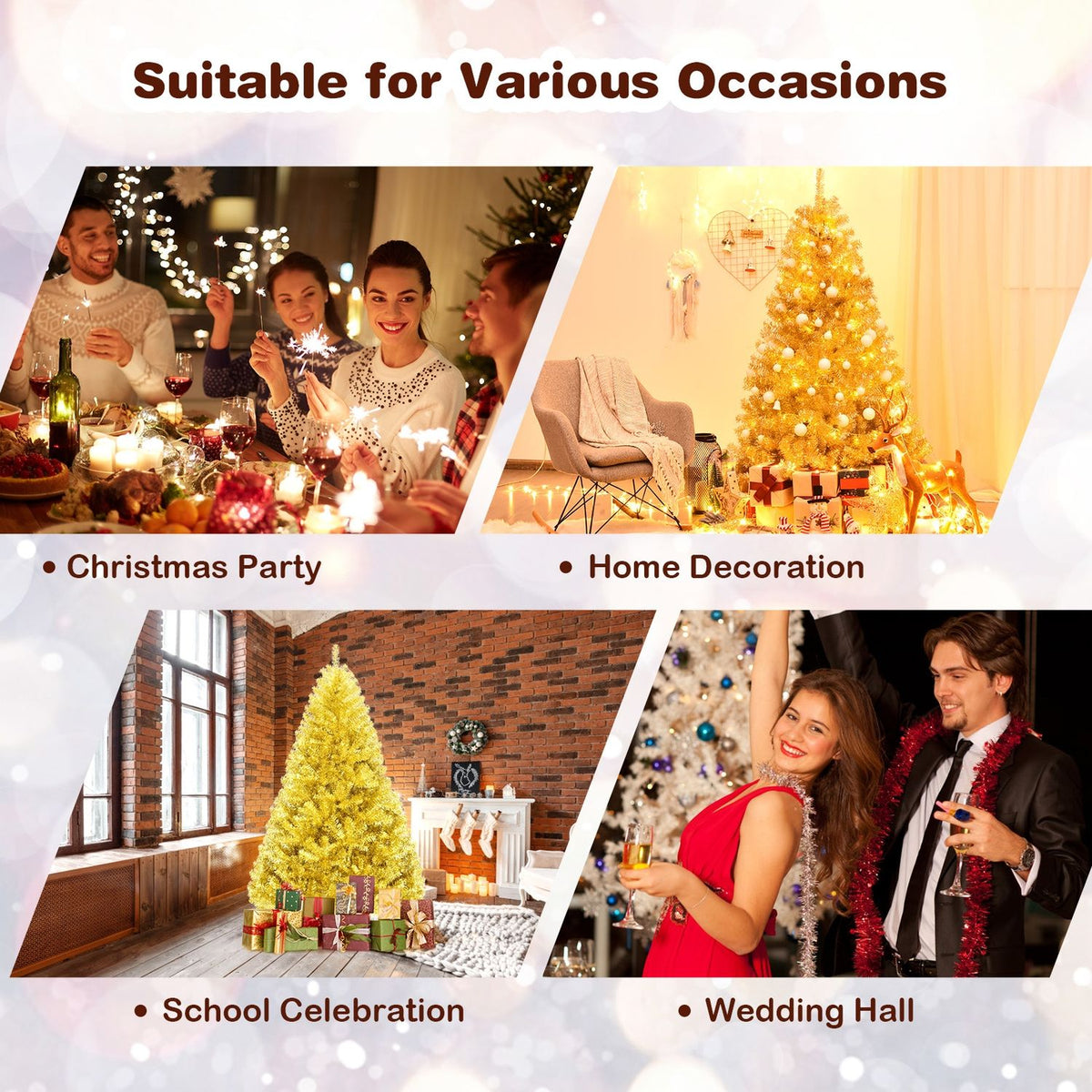 6 ft Artificial Tinsel Christmas Tree, Hinged, Foldable Stand, Gold Christmas Tree at Gallery Canada