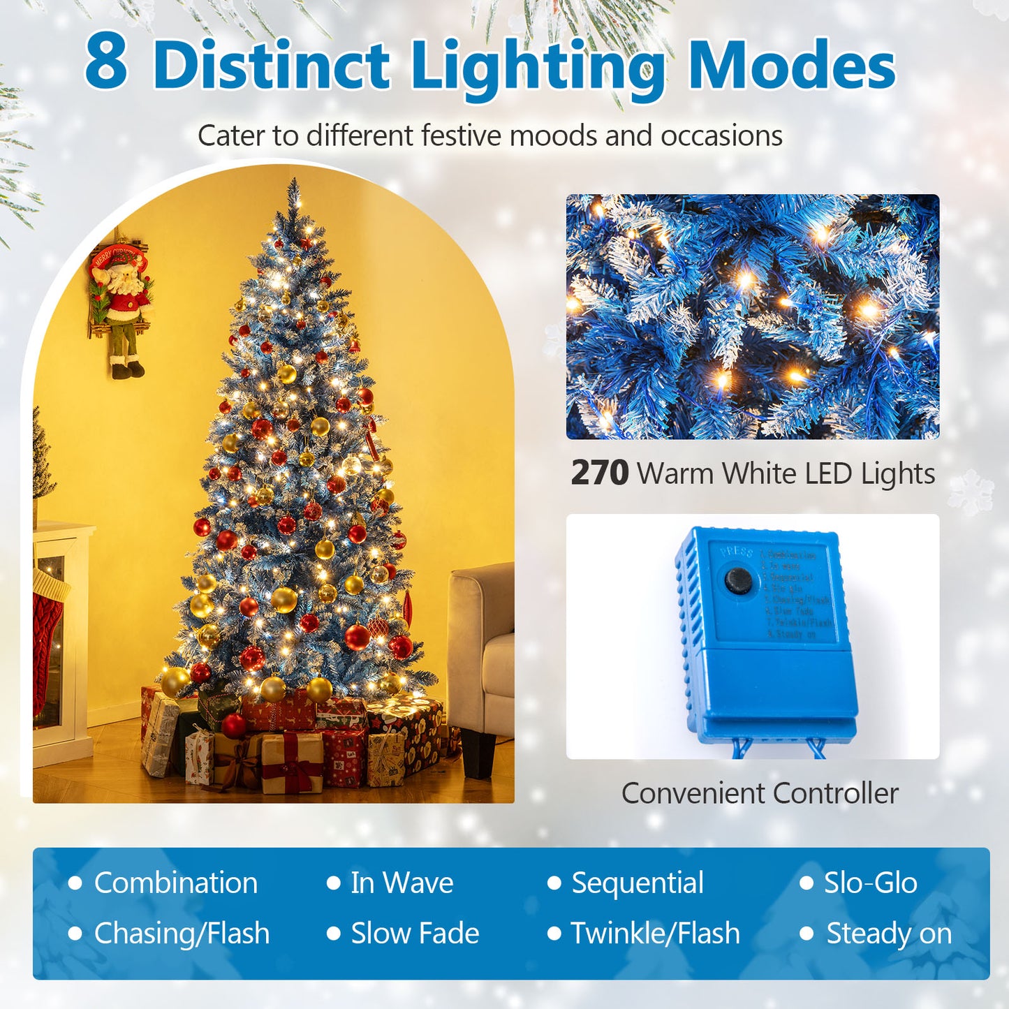 6 FT Artificial Christmas Tree, 767 Snowy Branch Tips, Blue Christmas Tree at Gallery Canada