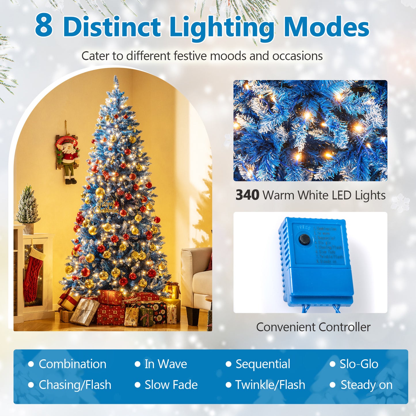 7 FT Artificial Christmas Tree, 767 Snowy Branch Tips, Blue Christmas Tree at Gallery Canada