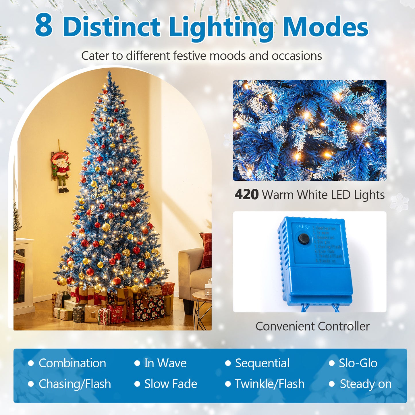 Artificial Christmas Tree, 8 FT, 767 Snowy Branch Tips, Blue Christmas Tree at Gallery Canada