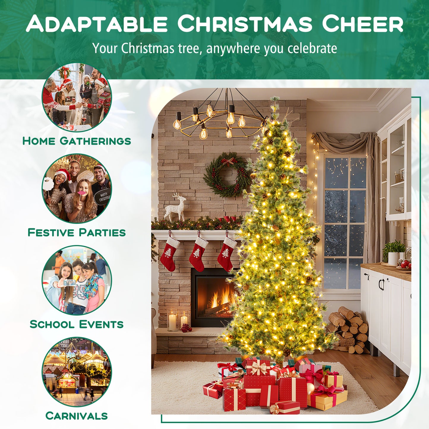 8ft Artificial Christmas Tree, Pre-lit With Warm White LED Lights, Green Christmas Tree at Gallery Canada