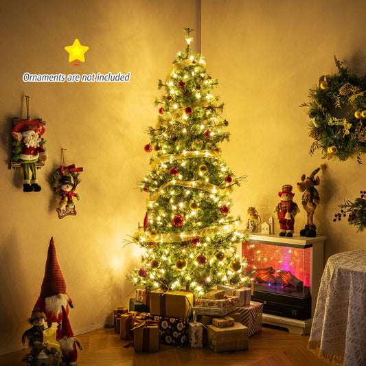 7ft Pre-lit Artificial Christmas Tree With Warm White LED Lights, Green Christmas Tree Green at Gallery Canada