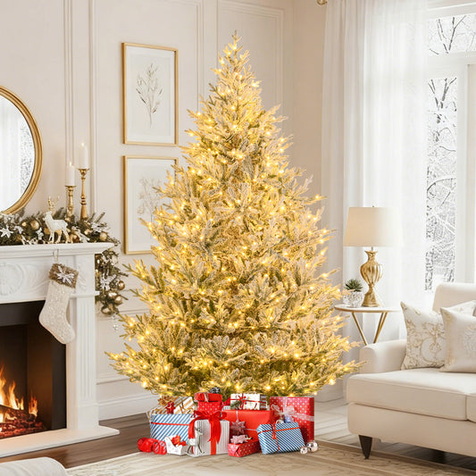 Pre-Lit Artificial Christmas Tree, 8 Feet, Hinged Snow Flocked, Green Christmas Tree Green at Gallery Canada