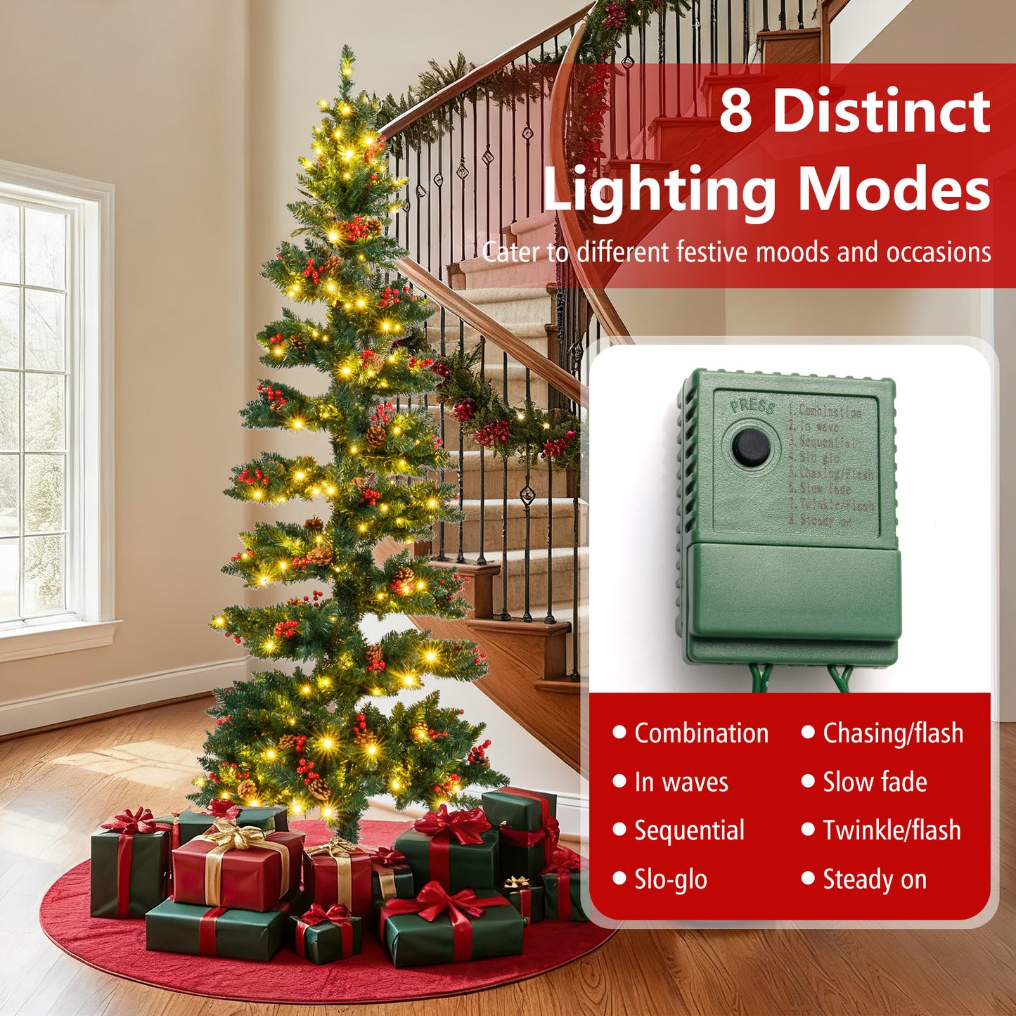 Pre-Lit Artificial Christmas Tree, 7 ft, 791 Branch Tips, 8 Modes, Green Christmas Tree at Gallery Canada
