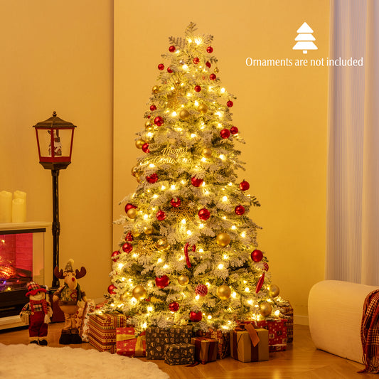 6 Feet Artificial Snow-Flocked Christmas Tree, Pre-Lit Hinged, Green and White Christmas Tree Green & White at Gallery Canada