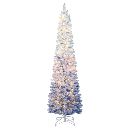 6/7 Feet Snow-flocked Artificial Christmas Tree Pre-lit Xmas Tree with 220/290 Warm White LED Lights-7 Feet, Blue Christmas Tree Options at Gallery Canada