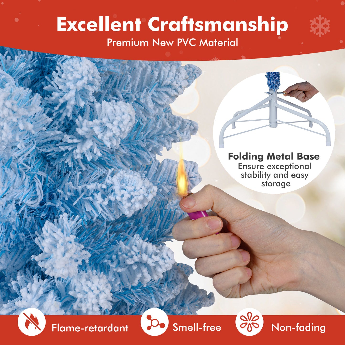 6/7 Feet Snow-Flocked Artificial Christmas Tree, Pre-Lit With 220/290 Warm White LED Lights, 7 Feet, Blue Christmas Tree at Gallery Canada