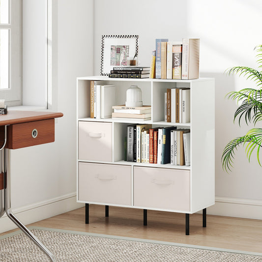 6-Cube Bookshelf with 3 Removable Folding Fabric Drawers for Living Room, White Bookcases White at Gallery Canada