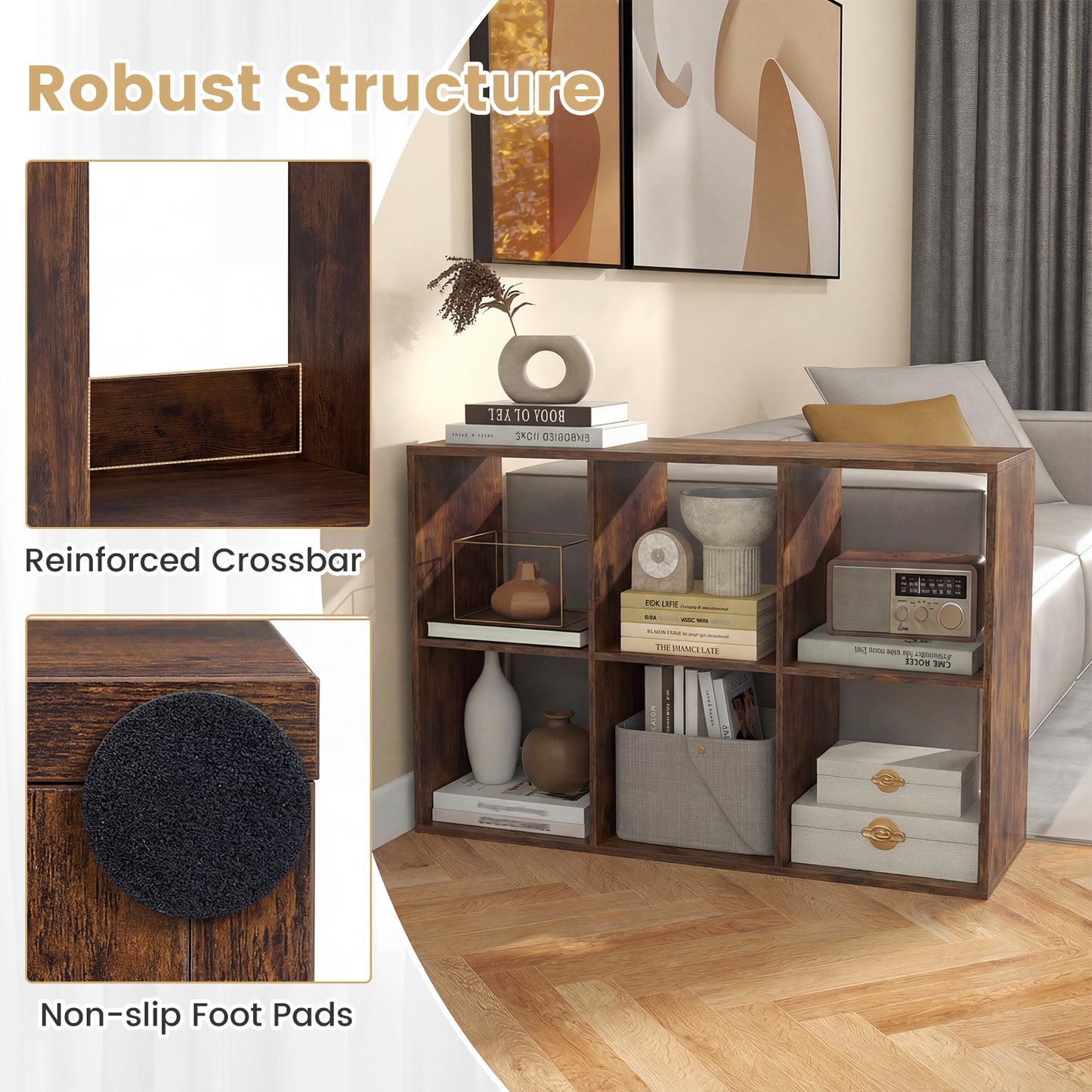 6 Cube Bookshelf With Back Guardrail, Brown Bookcases at Gallery Canada