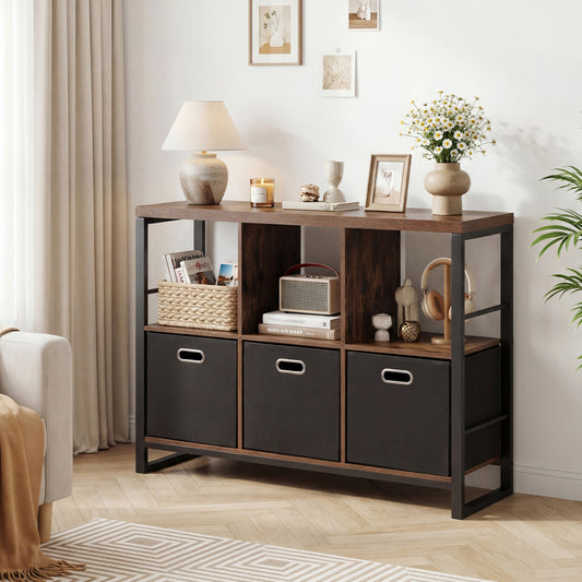 6-Cube Bookshelf, 3 Bins, Metal Frame, Rustic Brown Bookcases Rustic Brown at Gallery Canada