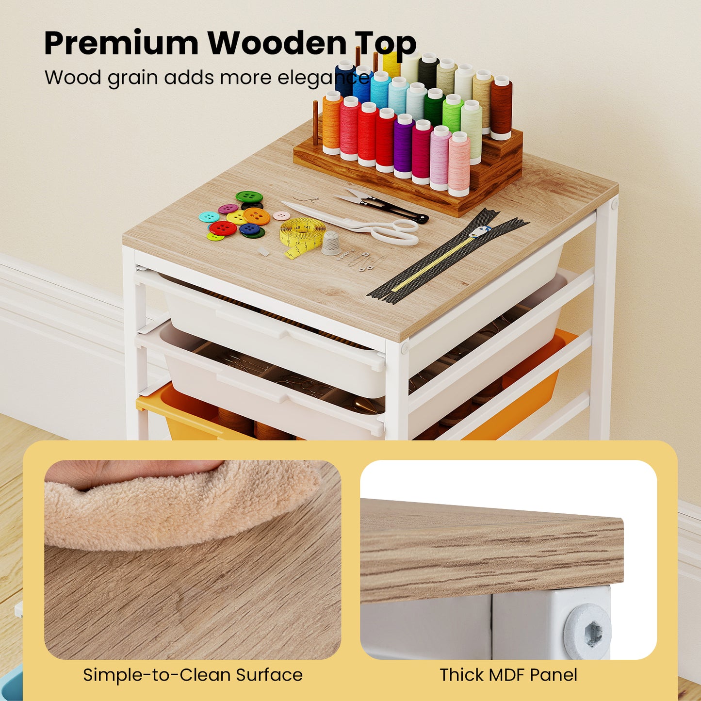 6-Drawer Rolling Storage Cart With Wooden Tabletop, Macaron File Cabinets at Gallery Canada
