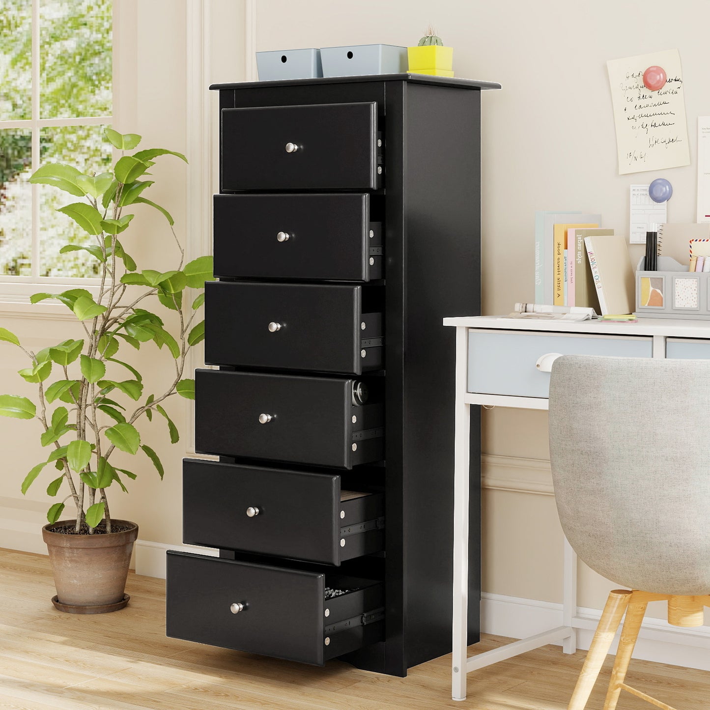 6 Drawers Chest Dresser Clothes Storage Bedroom Furniture Cabinet, Black Dressers & Chests at Gallery Canada