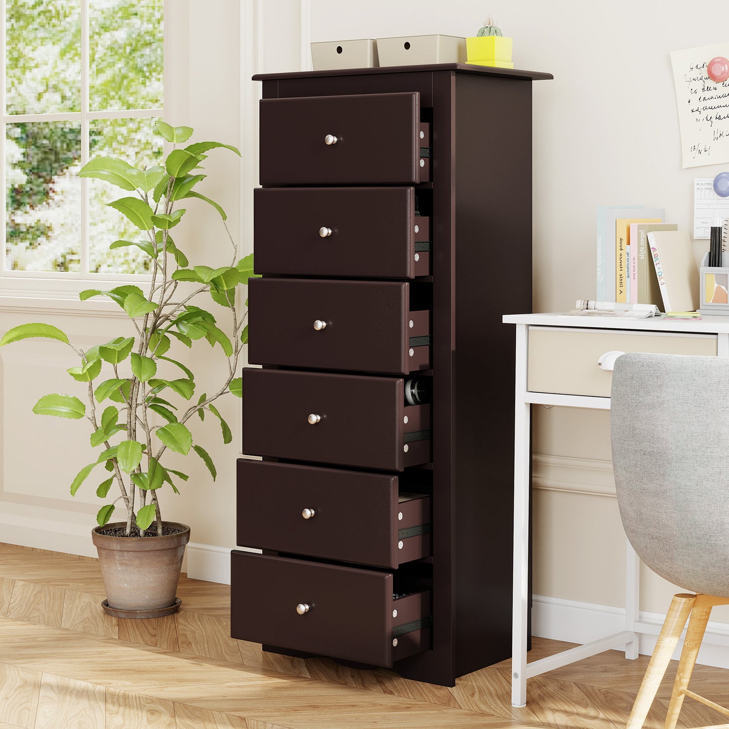 6 Drawers Chest Dresser, Clothes Storage Cabinet, Brown