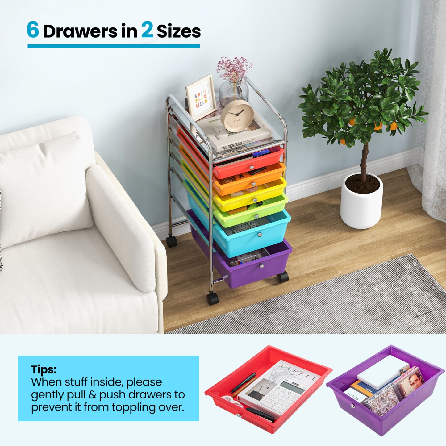 6 Drawers Rolling Storage Cart Organizer, Multicolor File Cabinets at Gallery Canada