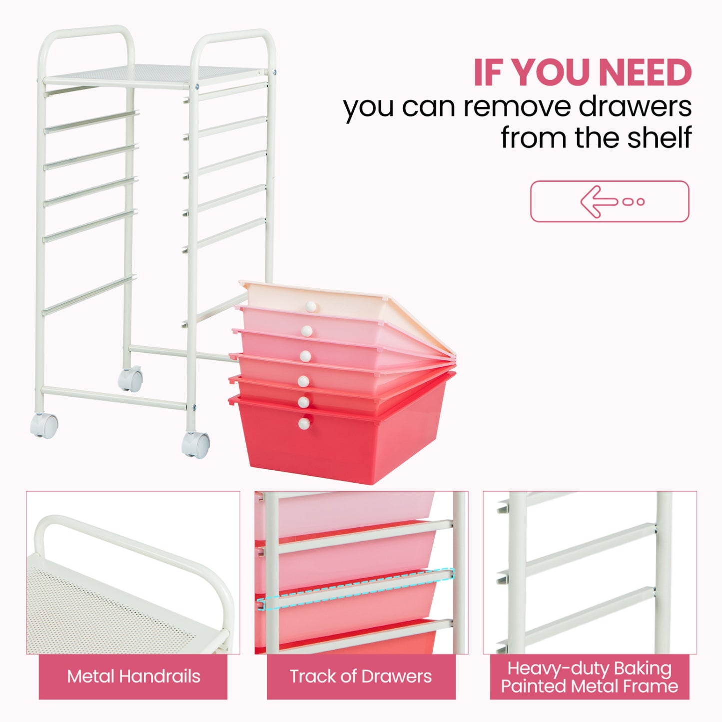 6 Drawers Rolling Storage Cart Organizer, Pink File Cabinets at Gallery Canada