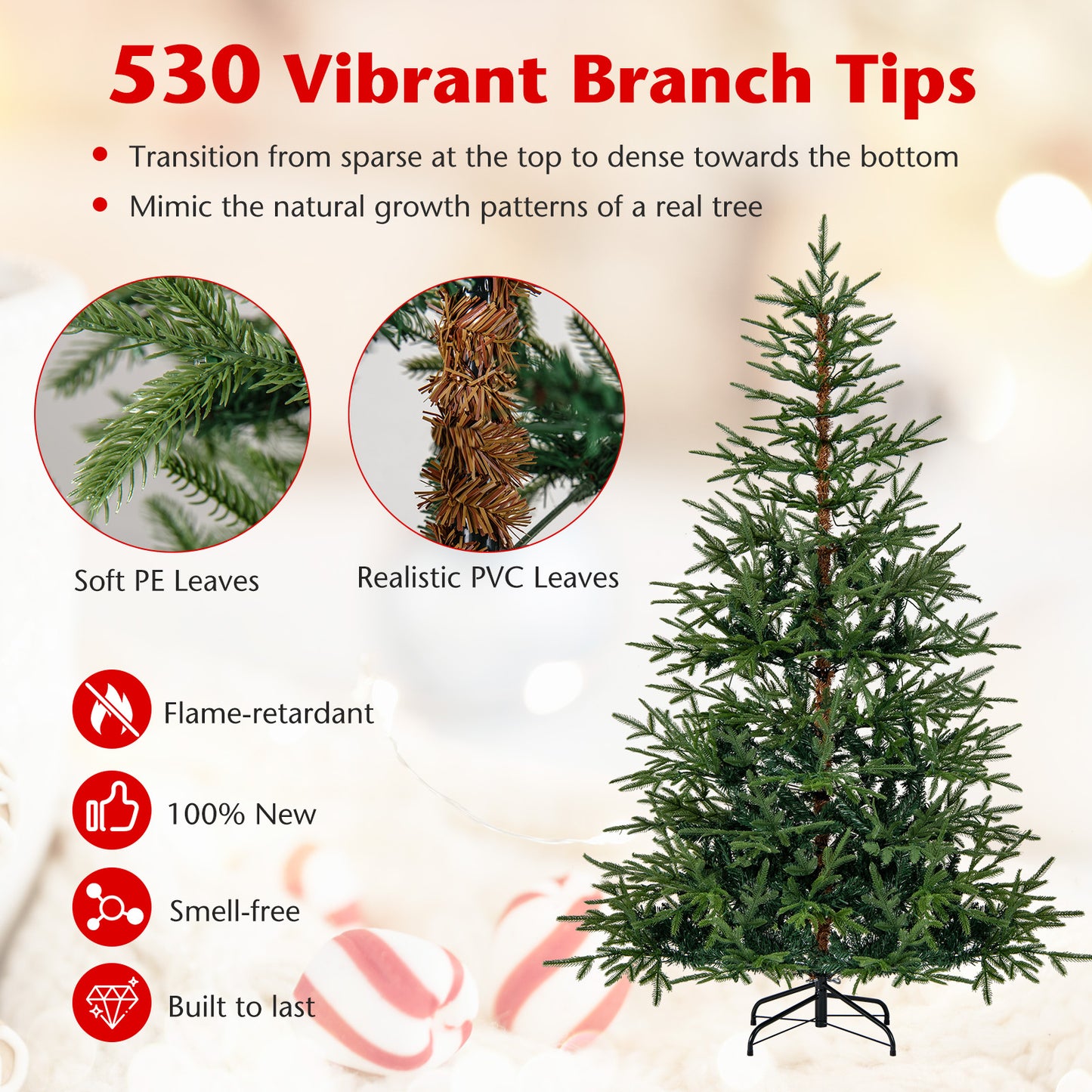 6 FT Pre-Lit Artificial Christmas Tree Hinged Xmas Tree with 250 Warm White & Multicolored LED Lights Christmas Tree at Gallery Canada