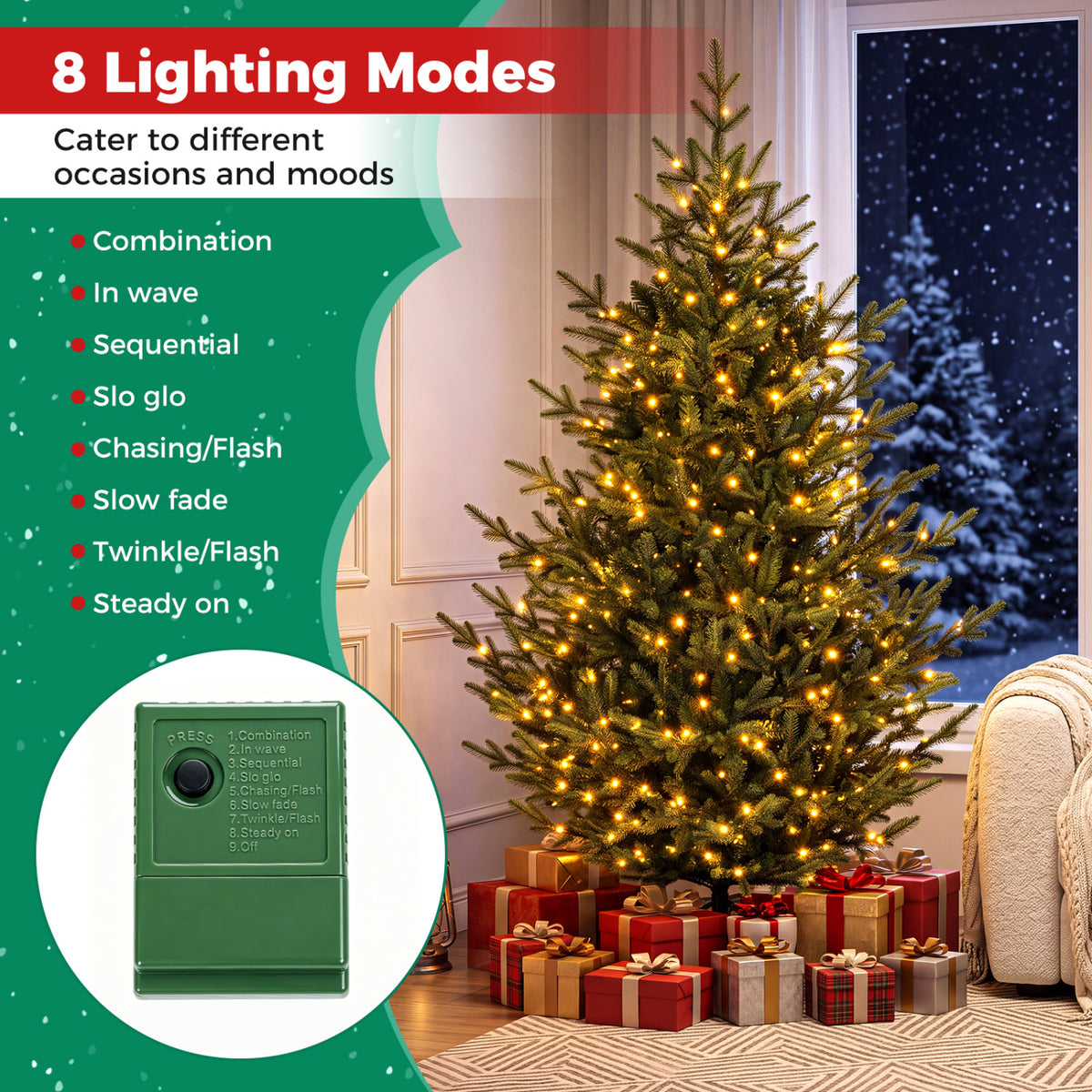 Sapin de Noël artificiel pré-éclairé de 6 pieds, 240 LED blanc chaud, vert