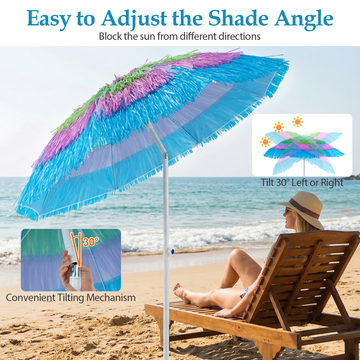 6 FT Tiki Thatched Patio Beach Umbrella, Push Button Tilt, Multicolor Outdoor Umbrellas at Gallery Canada